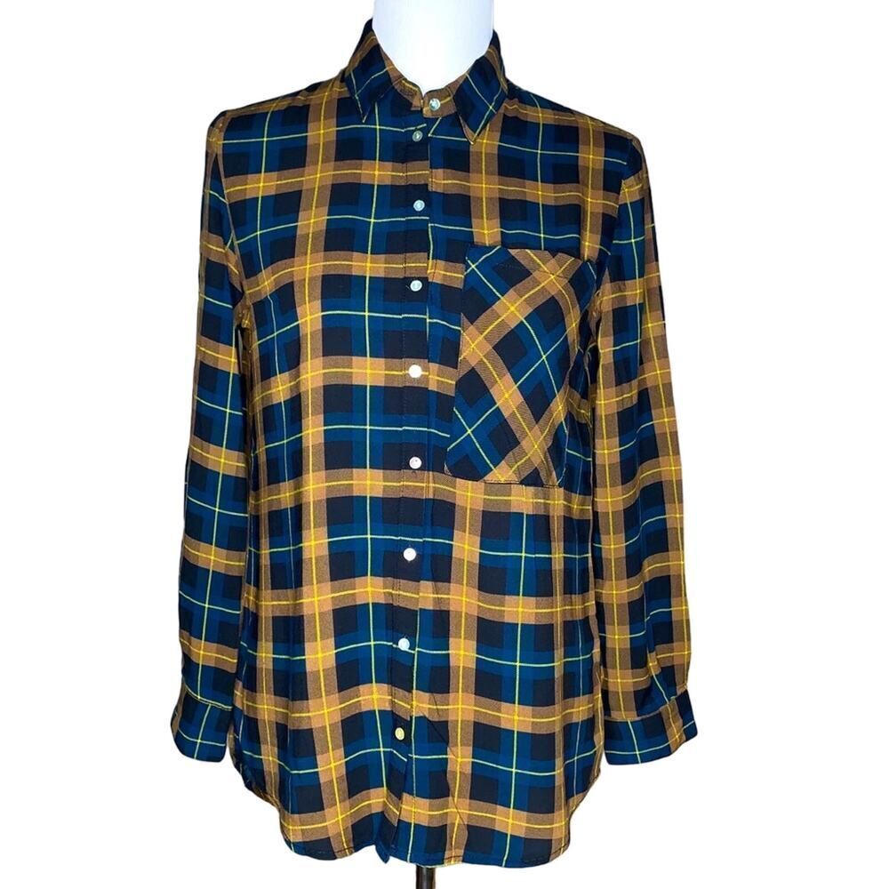Velvet Heart 100% Rayon Plaid Button Down Shirt Sz S (6-8)